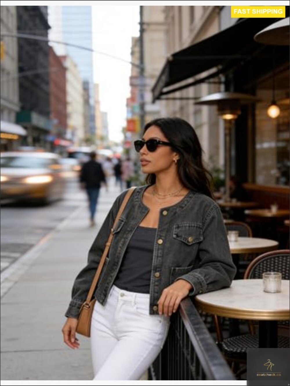 Cropped Denim Jacket with Pockets Long Sleeve Button Down Classic Western Y2K - Picture 4 of 7